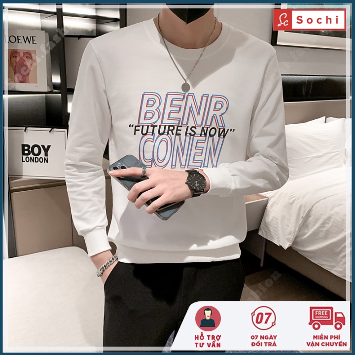 Áo nỉ nam dài tay, áo nam thu đông cổ tròn chất dày mịn basic BENR mã SW8.06