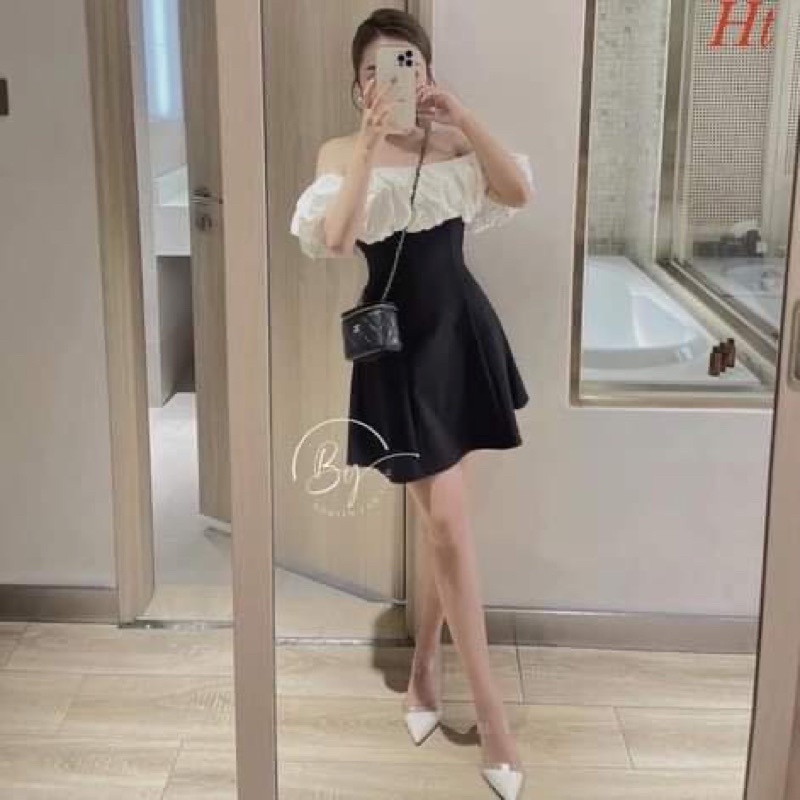 Váy trễ vai phối màu HT12