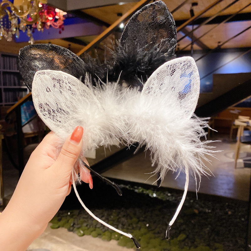 Băng Đô Cài Tóc Hình Tai Mèo Phối Ren Đáng Yêu Thời Trang