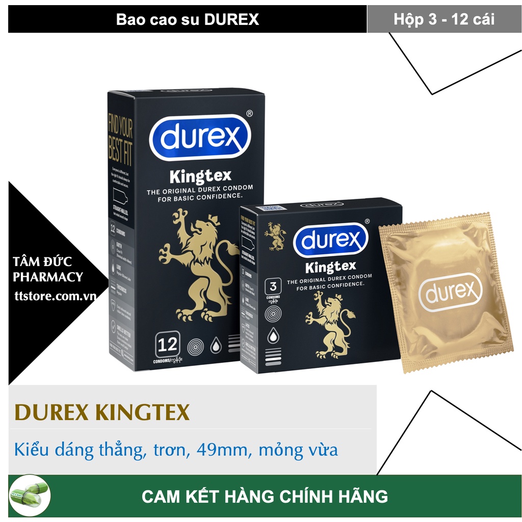 Bao Cao Su DUREX Kingtex 49mm Ôm sát vừa vặn đặc biệt [Hộp 3 Cái/12 Cái]