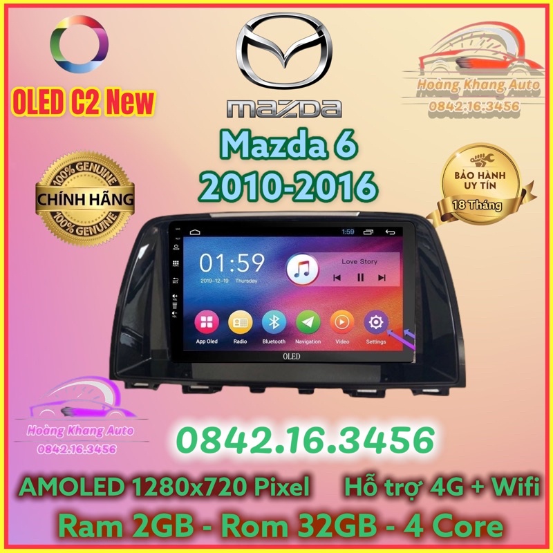 Màn hình Android OLED C2 New Theo Xe Mazda 6 2010 - 2016, 9 inch kèm dưỡng và jack nguồn zin