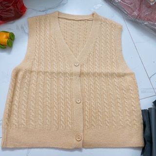 Áo Khoác Gile Len Dày Dặn Cổ Tim Len Thừng Form Đẹp Momome