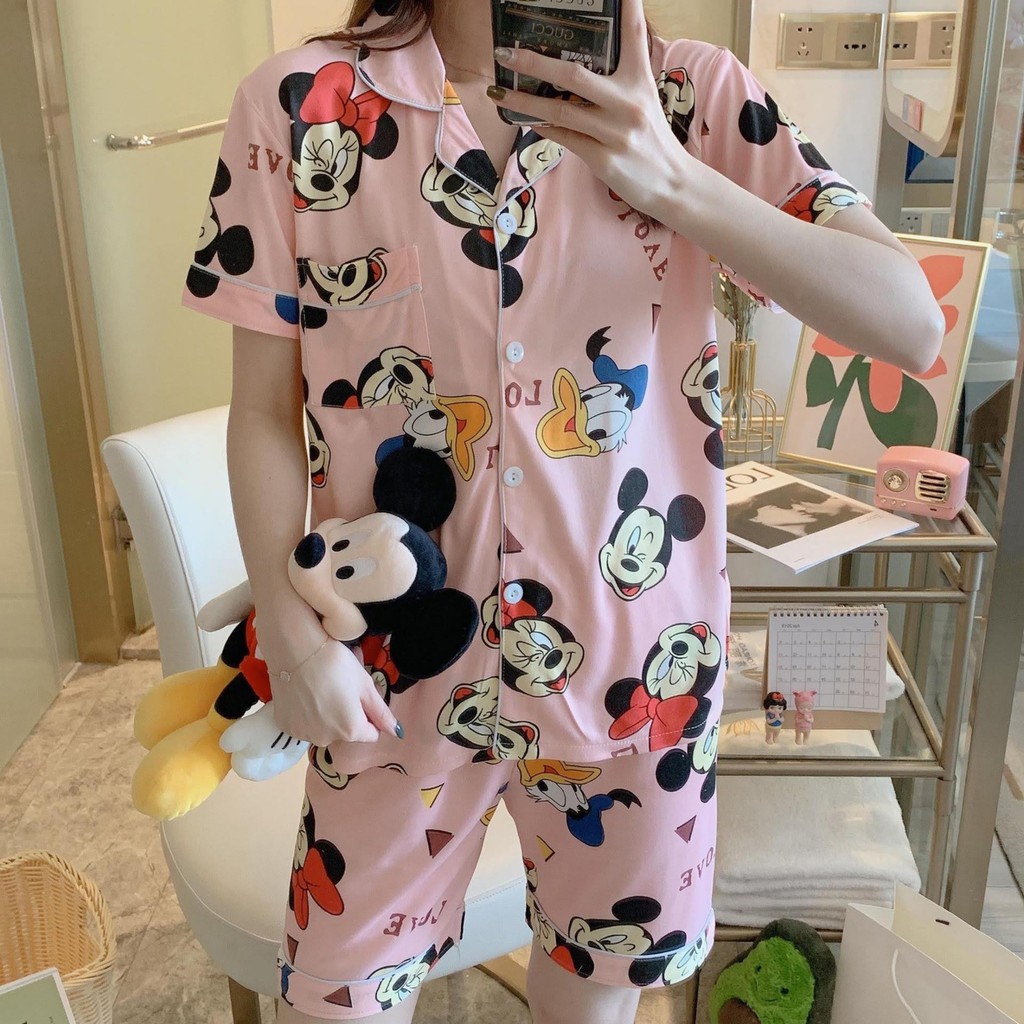 Đồ bộ Pijama quần đùi áo cộc tay hoạt hình dễ thương mặc ngủ mặc nhà cho nữ