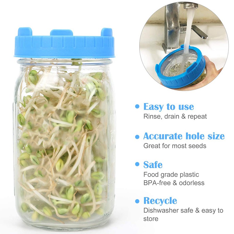 Bộ 4 Nắp Đậy Bằng Nhựa Với Màn Hình Bằng Thép Không Gỉ Cho Lọ Mason Miệng Rộng