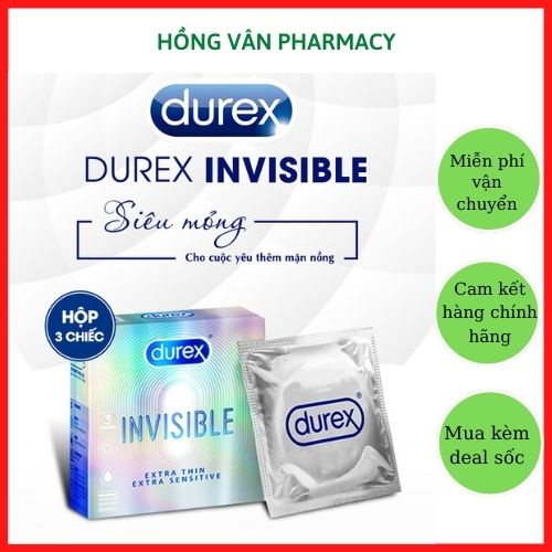 Bao cao su Durex INVISIBLE Siêu Mỏng (3Bao/Hộp), cho cảm giác chân thật nhất (Có che tên khi giao hàng)