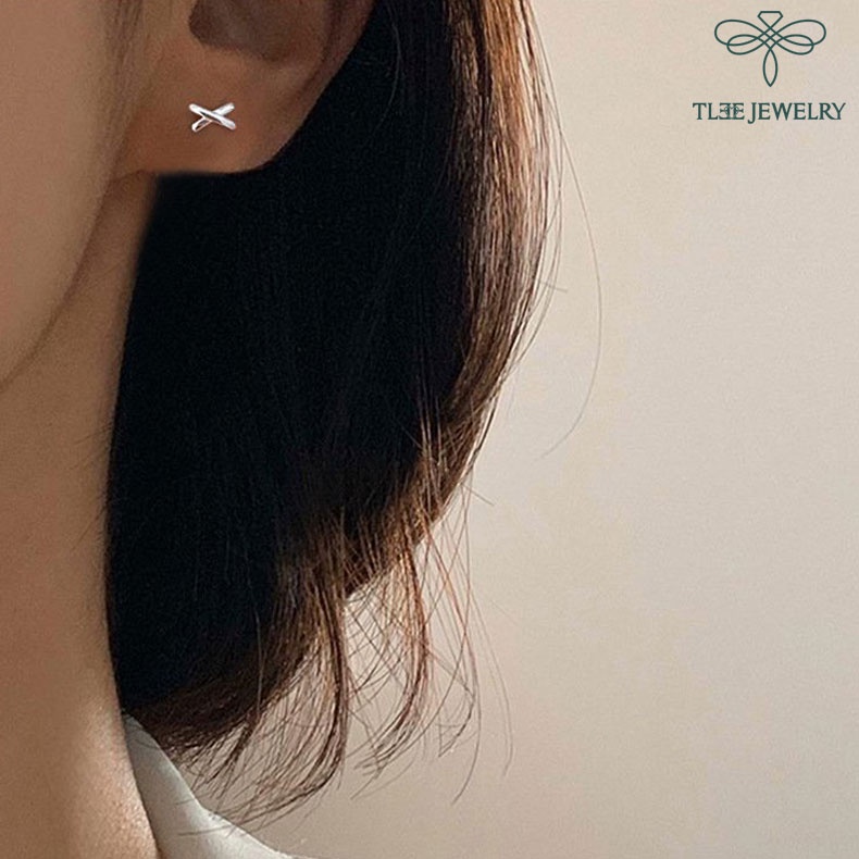 Bông tai bạc nữ TLEE chữ X trơn basic dáng lớn TleeJewelry B0365