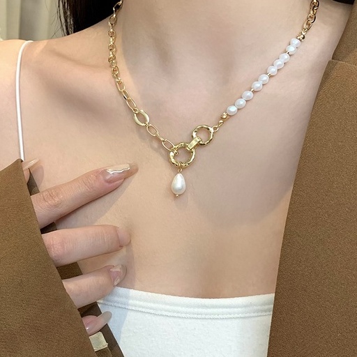 Vòng cổ Bằng Thép Titan Đính Ngọc Trai Sang Trọng Phong Cách Hàn Quốc 2022