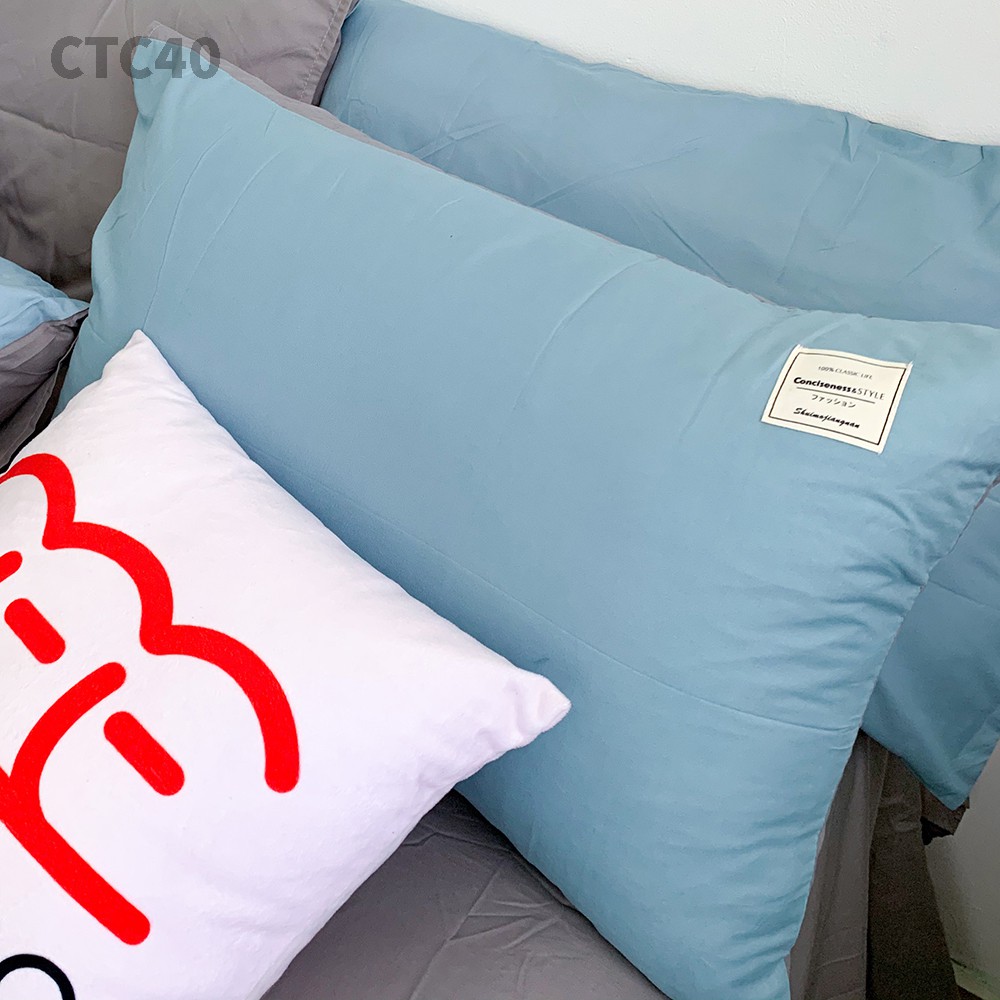 Bộ chăn ga gối Cotton TC REE Bedding CTC40 màu xanh xám đủ size giường nệm