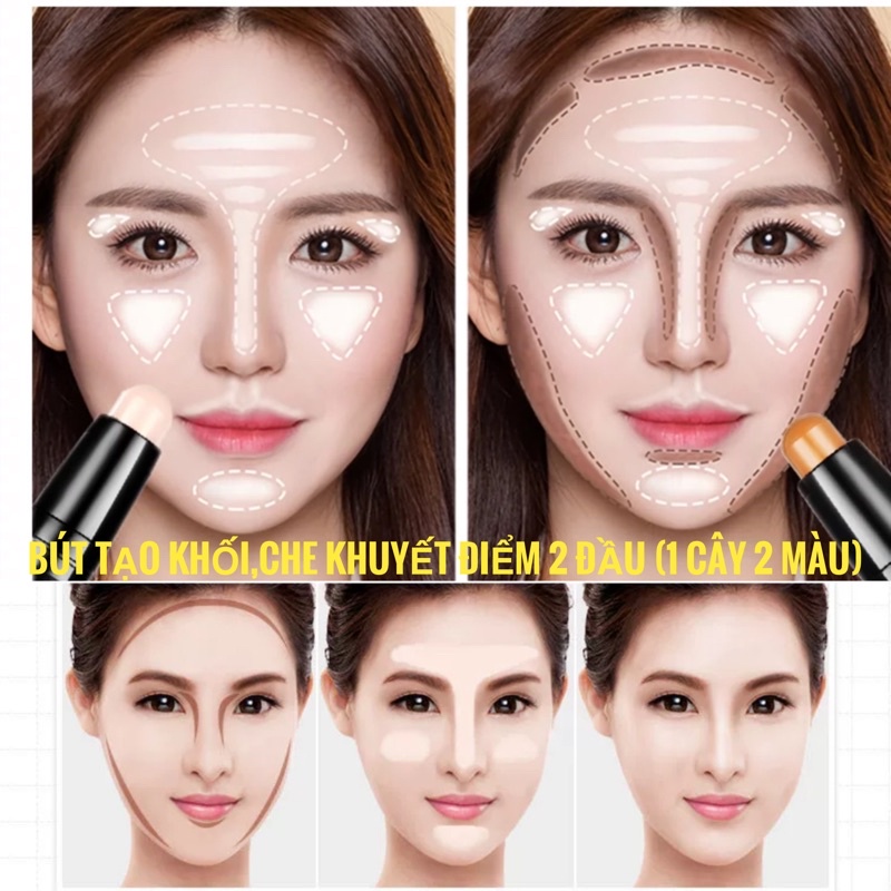 Bút tạo khối 2 đầu/che khuyết điểm,tạo điểm nhấn giúp mặt thon gọn theo ý muốn