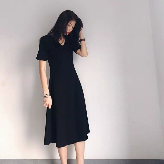 VÁY COTON CỔ V DÀI QUA GỐI SIÊU ĐẸP