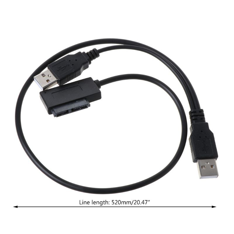 H.S.V✺Dual USB 2.0 to 7+6 Pin Slimline Slim SATA Cable Adapter for Notebook Laptop ODD