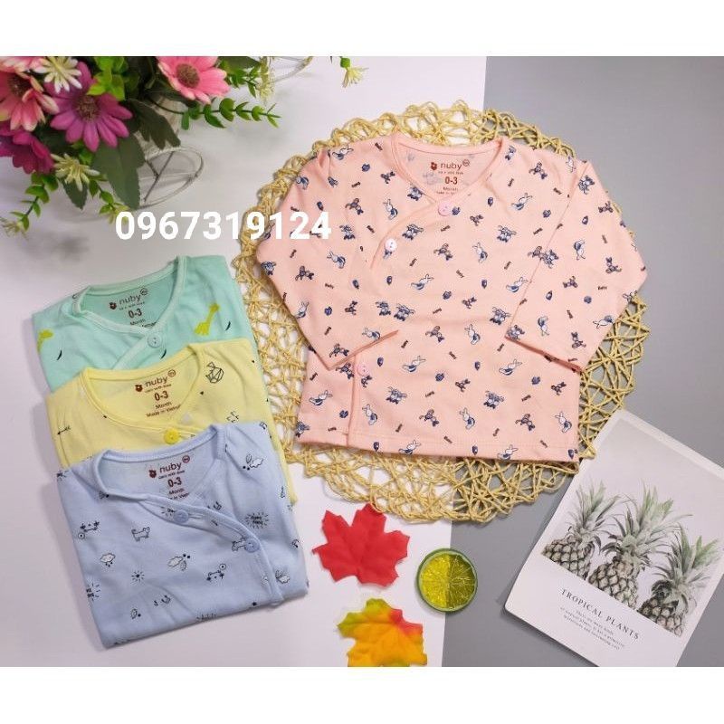 Áo Dài Sơ Sinh Cotton Nuby Họa Tiết, Nuby Ong Khuy Lệch Cho Bé 3-8kg