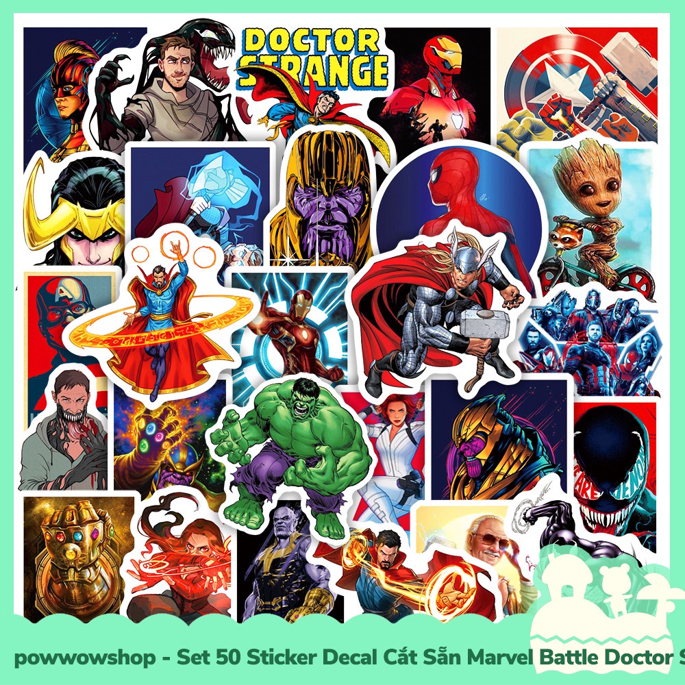 [Sẵn VN - Hỏa Tốc] Set 50 Sticker Mini Decal Dán Trang Trí Vật Dụng Mẫu Marvel Universe Battle Superhero