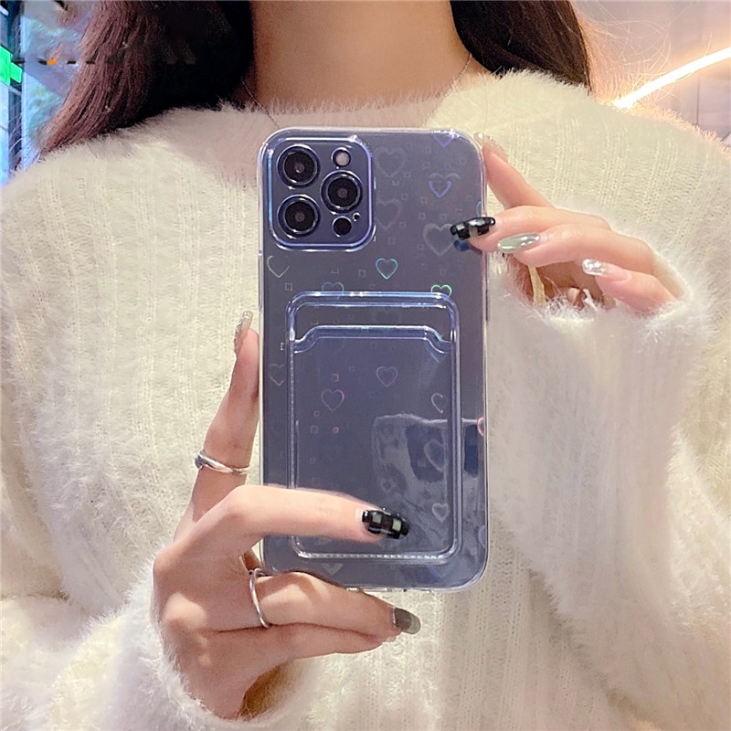 Ốp Điện Thoại Mềm Trong Suốt Màu Gradient Có Ngăn Đựng Thẻ Cho iPhone 14 13 11 12 Pro Max X XS XR 7 8 Plus SE 2020
