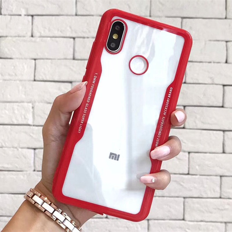 Ốp điện thoại trong suốt kèm viền khác màu cho Xiaomi Redmi Note 7 6 Pro Mi 8 Lite A2 Lite