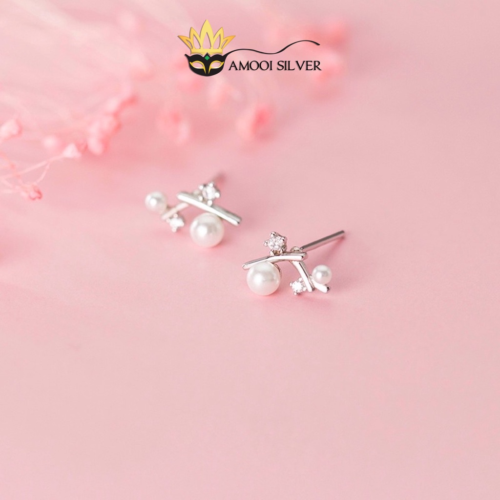 Bông tai bạc S925 nhành cây ngọc ngà - Amooi Silver AB221