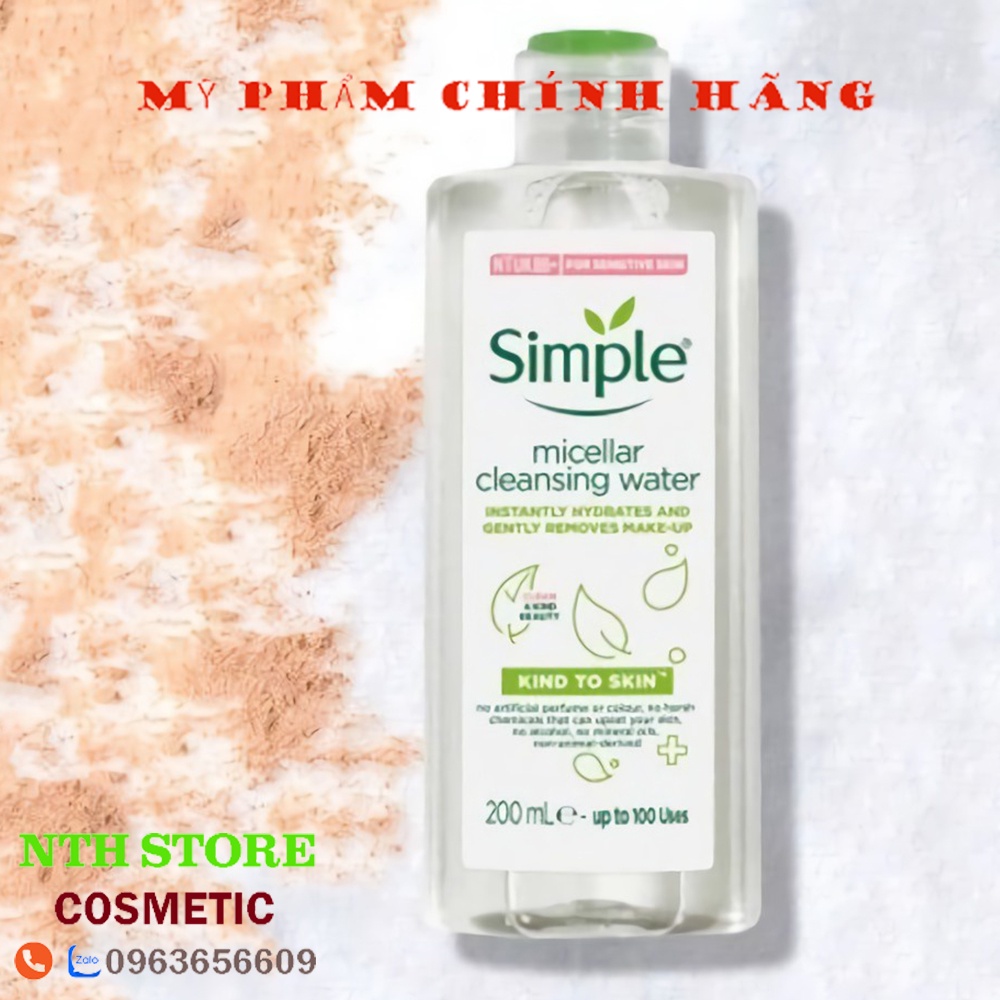 Nước Tẩy Trang Simple Micellar Cleansing Water 200ml hàng chính hãng