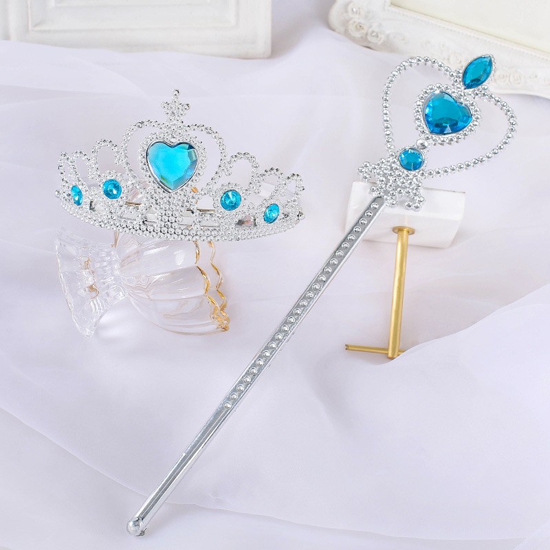 Bộ 2 Món Phụ Kiện Cài Tóc + Đũa Phép + Vương Miện Công Chúa Elsa Thời Trang Cho Bé Gái
