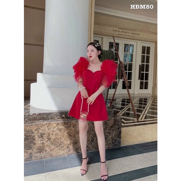 Đầm body nữ tay lưới phồng dự tiệc thiết kế độc lạ gợi cảm