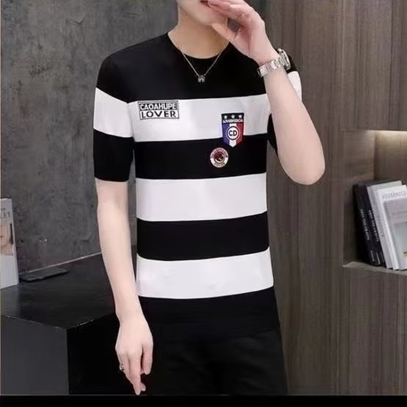 Áo Thun Tay Ngắn Họa Tiết Sọc Ngang Phong Cách Hàn Quốc Thời Trang Mùa Hè Mới Cho Nam