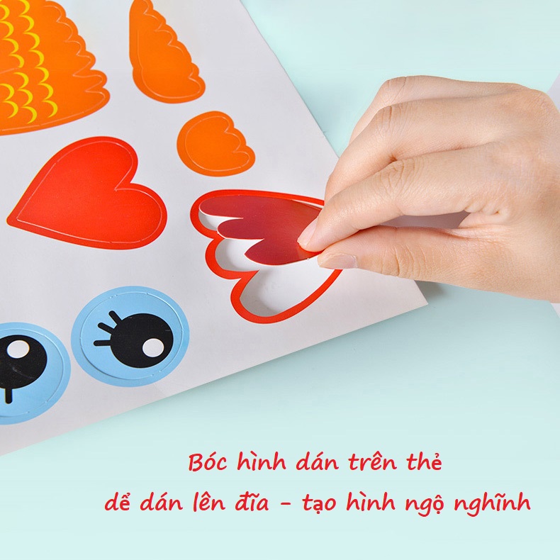 Đồ chơi giấy thủ công dán đĩa giấy hình động vật cho bé KB216025, bộ giấy màu thủ công dán giấy tạo hình có sẵn