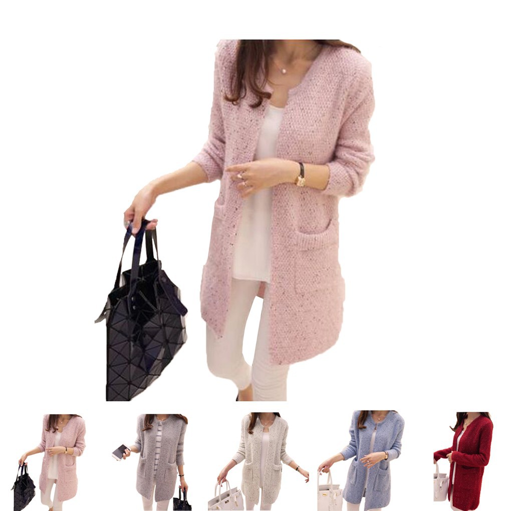 Áo khoác Cardigan dệt kim tay dày có túi thời trang thu xuân cho phái nữ