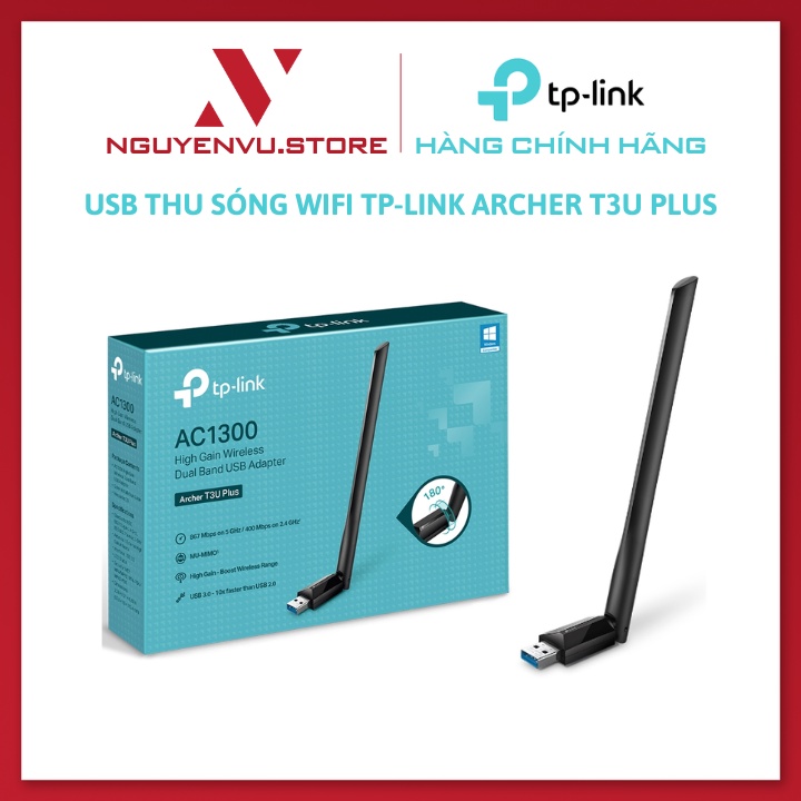 USB Thu sóng Wifi TP-link Archer T3U Plus AC1300 Băng tần kép 867Mbps - Hàng chính hãng