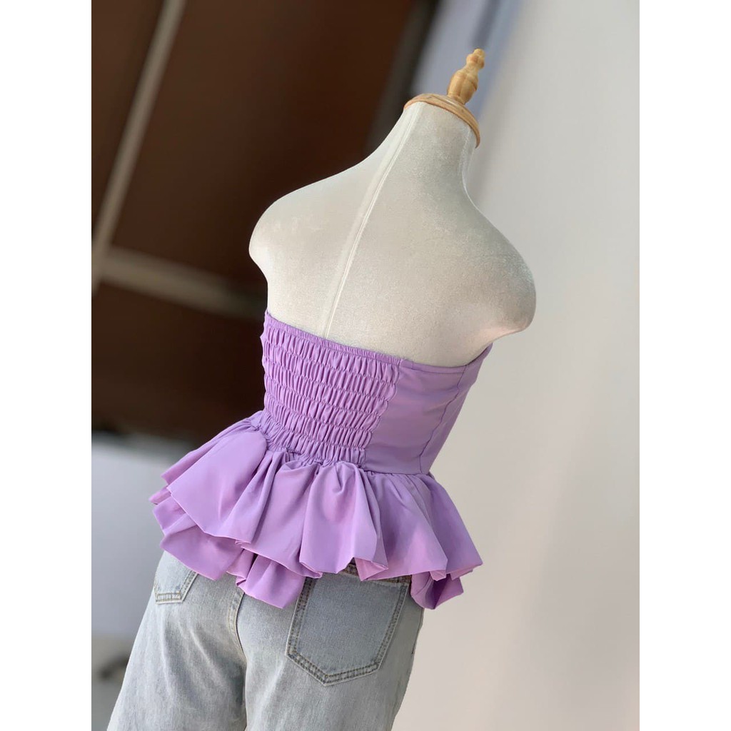 (HÌNH THẬT) Áo Croptop Bèo Eo (TÍM)