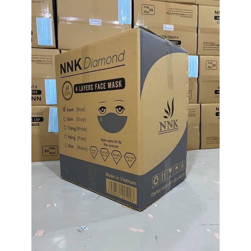 (5 màu) 1 thùng (50 hộp) Khẩu trang Y tế 4 lớp Giấy Kháng khuẩn cao cấp thương hiệu NNK