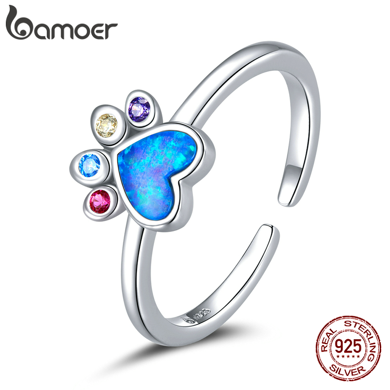 Nhẫn Bamoer BSR172 bằng bạc 925 100% mạ platinum đính khối zircon đầy màu sắc điều chỉnh được kích thước hợp thời trang