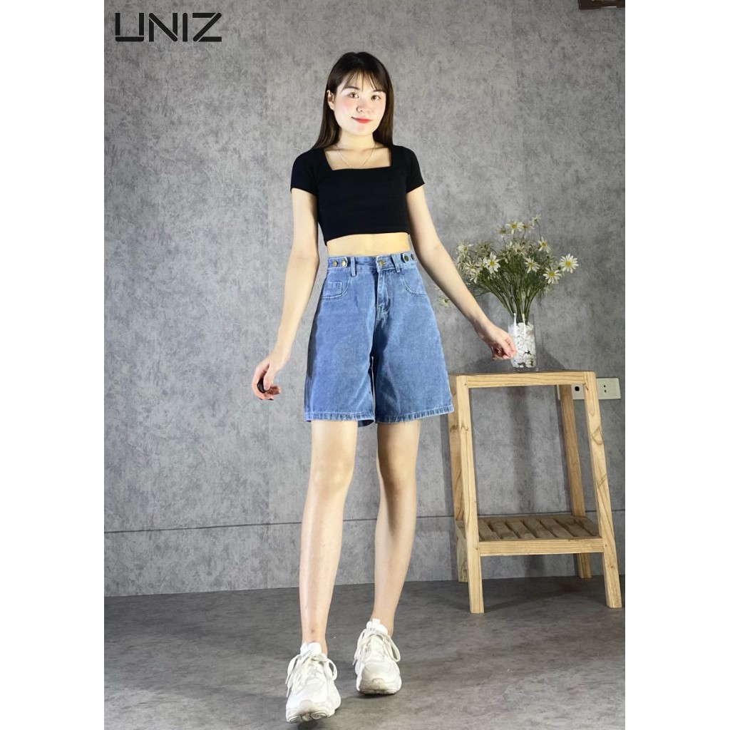 Quần Đùi Unisex Đường Phố UNIZ Jeandui3khuy (Màu Xanh), Short, Cạp Cao, Dáng Lửng, 3 Khuy, Vải Jean, Mềm, Co Giãn