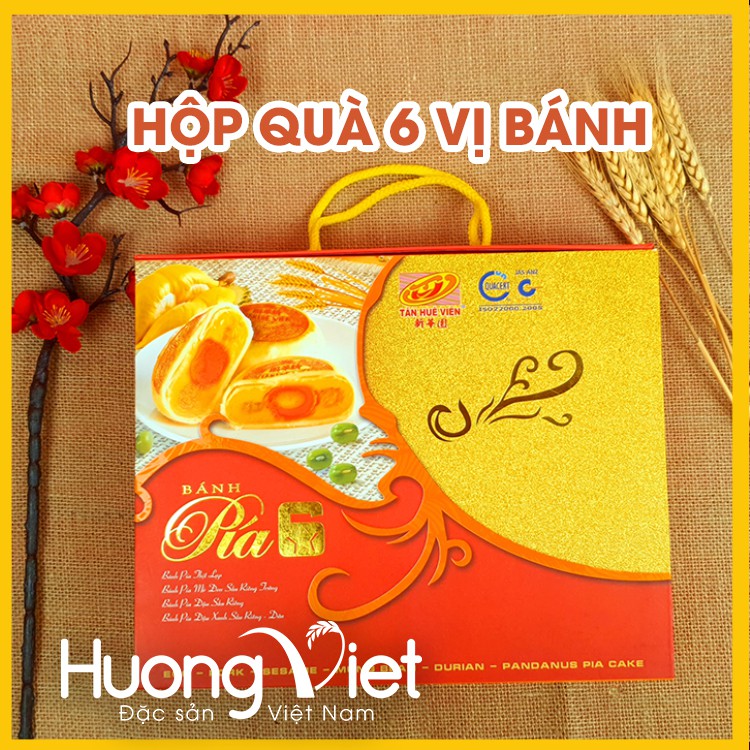 [Mã GROSALE giảm 10% đơn 150K] Hộp quà bánh pía 6 sao 4 vị Tân Huê Viên, bánh pía Sóc Trăng chính hãng, hộp quà tết 2022