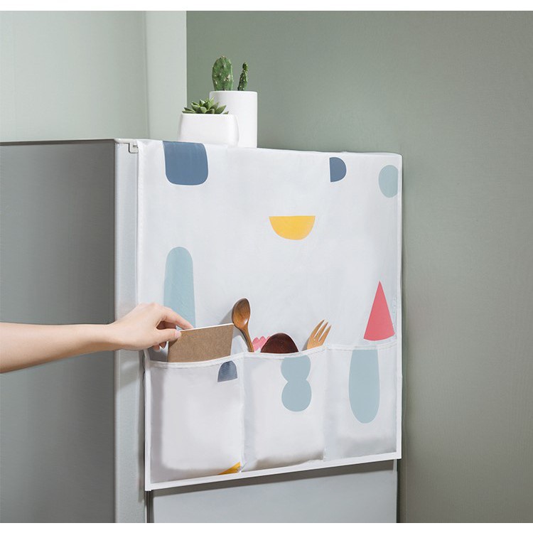 Tấm Phủ Tủ Lạnh Chống Bụi Bẩn HÌnh Chất Liệu Vải Dù Họa Tiết Tấm Phủ Tủ Lạnh Có Túi Đựng Đồ Tiện Lợi