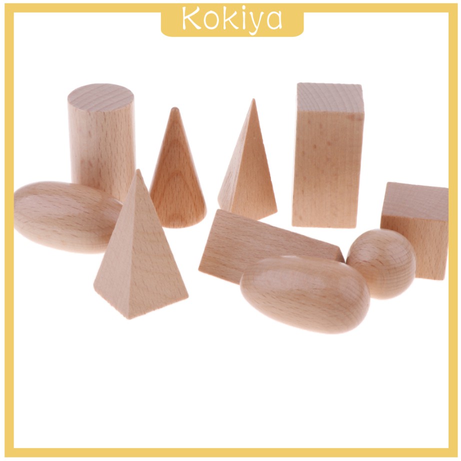 Bộ 10 khối gỗ hình học 3d màu trơn cho bé mẫu giáo