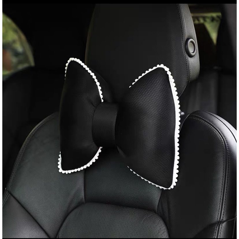 Bộ Gối Tựa Nơ Dễ Thương Trên Xe Ô Tô Cao Cấp - Gối Cổ Tựa Eo Trên Xe Hơi Hoa Trà