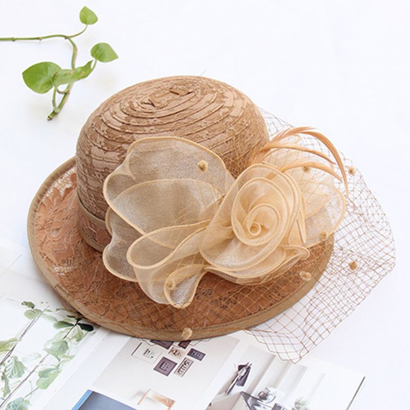 Xiangbao Mũ Che Nắng Phối Ren Lưới Thanh Lịch Gấp Lại Được Kiểu Retro Nhà Thờ Derby Cho Nữ