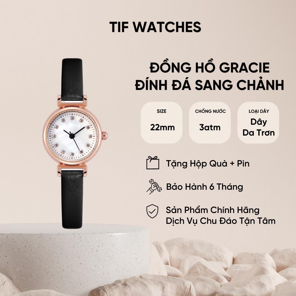 Đồng Hồ Dây Da Nữ Siêu Nhỏ GRACIE Tif Watches Mặt Đá Lấp Lánh Sang Trọng Sáng Da Chống Nước Tốt