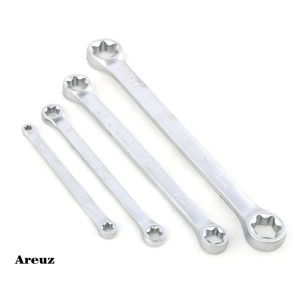 Areuz 4Pcs E6-E24mm Wrench Group E-type High Torque Chromium Vanadium Steel Dual-head Torx Spanners for Equipment Repair