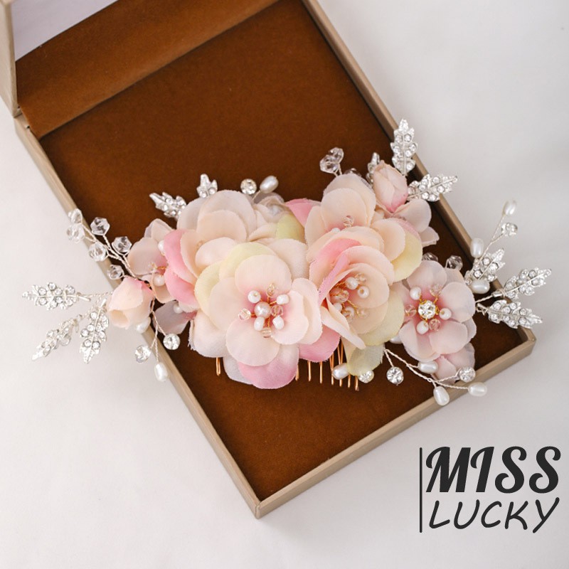 Lược cài tóc hình hoa đính đá thanh lịch cho cô dâu