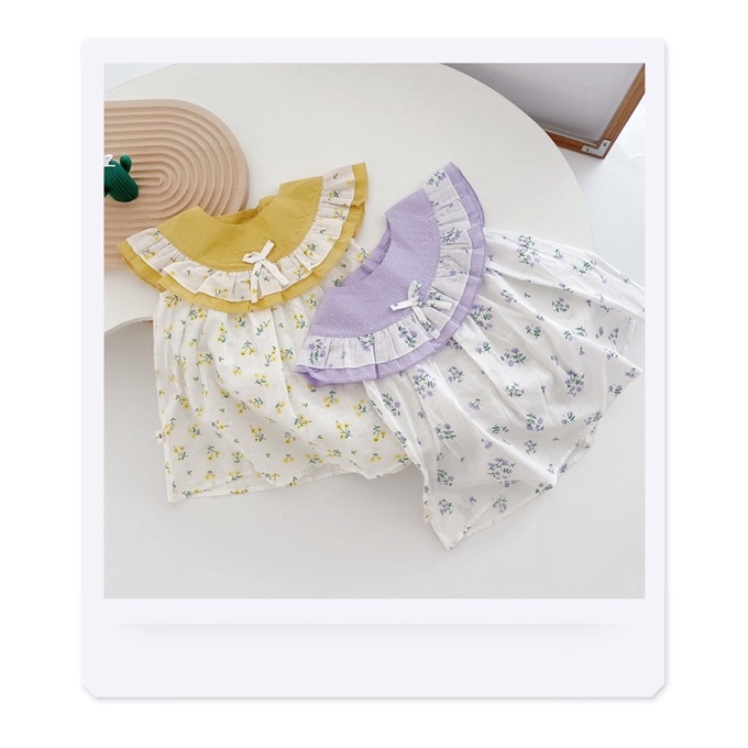 Váy hoa nhí cổ bèo vàng tím cho bé gái (9-21kg)