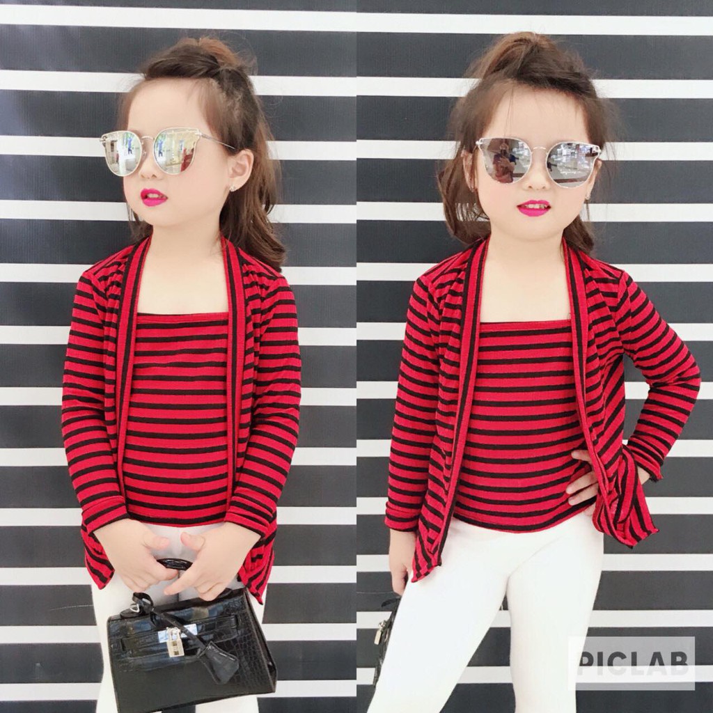 Set 2 áo kẻ ( áo trong +áo khoác ngoài) cực sang và chất cho bé gái - S2A