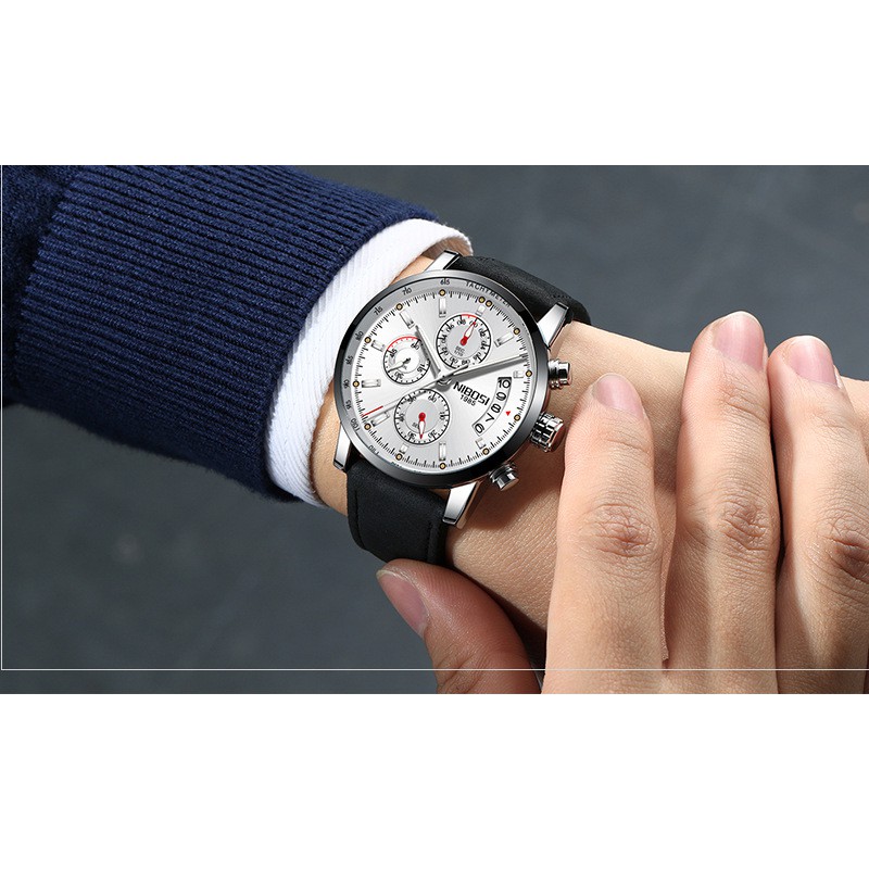 Đồng hồ nam Nibosi 2327 dây da sng trọng lich lãm