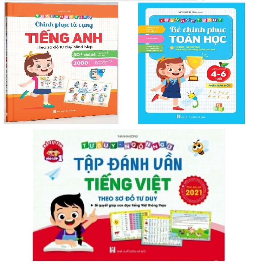 Set 3 vở Toán + Đánh vần + Tiếng Anh cho bé