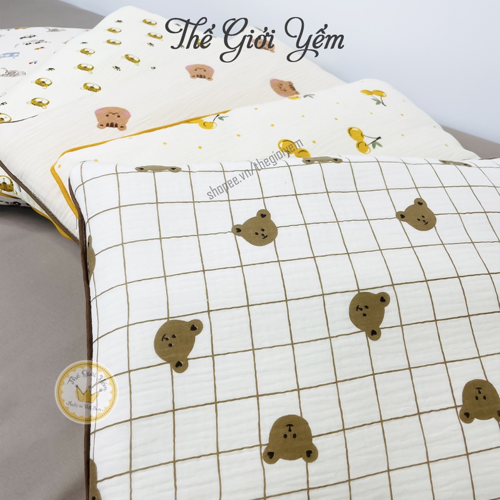 Gối xô muslin organic cao cấp mềm mịn thấm hút tốt an toàn cho bé yêu GX01
