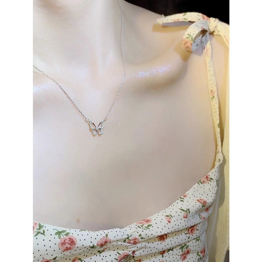 Dây chuyền nữ bạc s925 kiểu dáng vòng cổ nữ hình bướm mặt hồ điệp phong cách Hàn HNY Jewelry