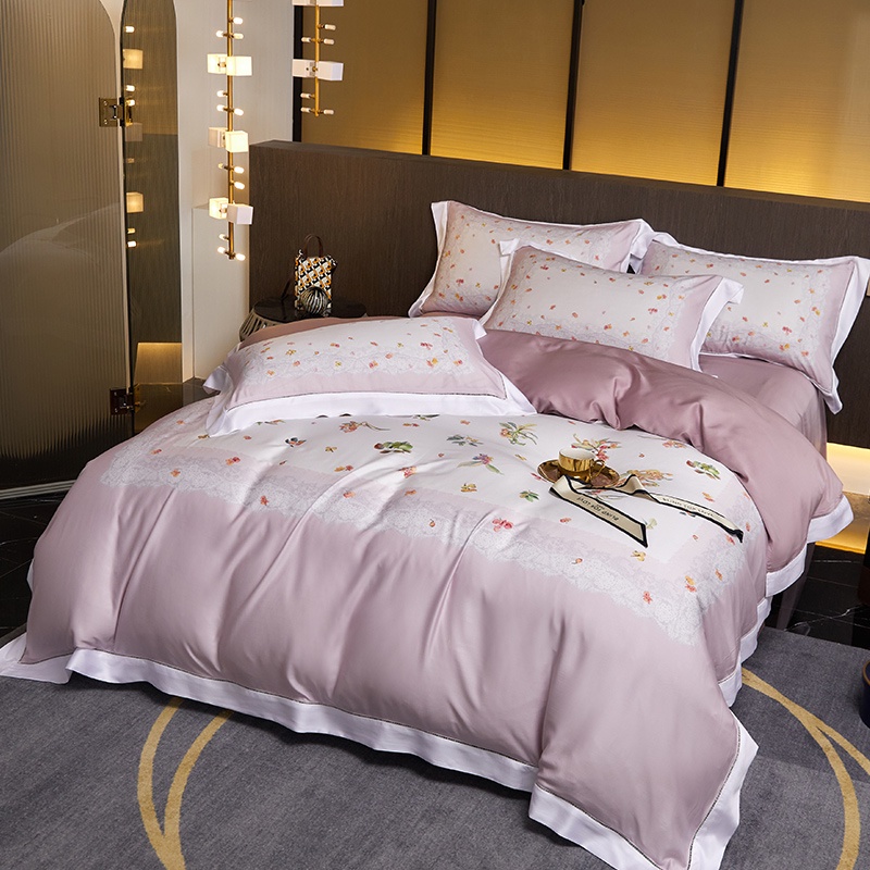 Bộ chăn ga gối cao cấp 100%Tencel 100s Họa tiết Strawberry, In Panel độc lạ, Chất liệu siêu mát mịn