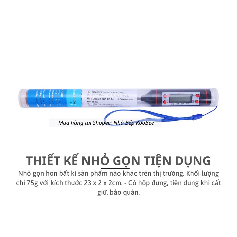 Nhiệt kế điện tử đa năng đo nước pha sữa, nước tắm, đo chất lỏng - Nhiệt kế thực phẩm KOOBEE