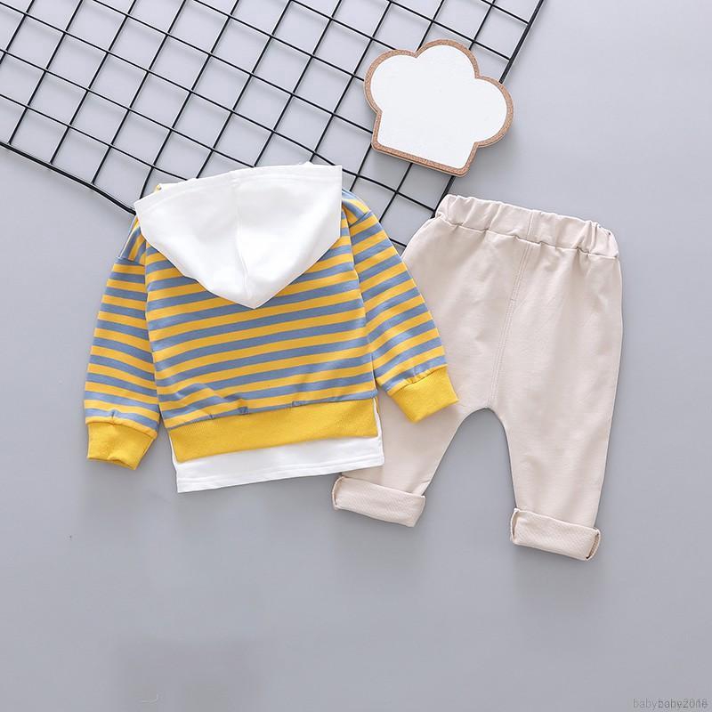 Set áo hoodie kèm quần dài họa tiết sọc cho bé trai
