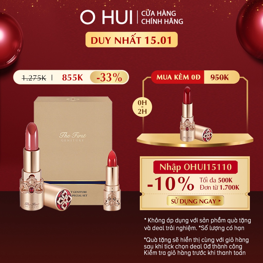 [Mã FMCGMALL -8% đơn 250K] Bộ 2 son lì dưỡng ẩm ngăn lão hóa OHUI The First Geniture Lipstick