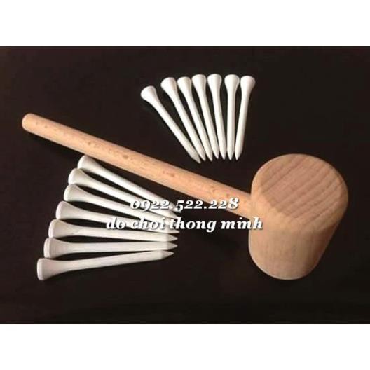 Đồ chơi kỹ sư nhí: búa gỗ và đinh gỗ, bi ve cho bé luyện ta